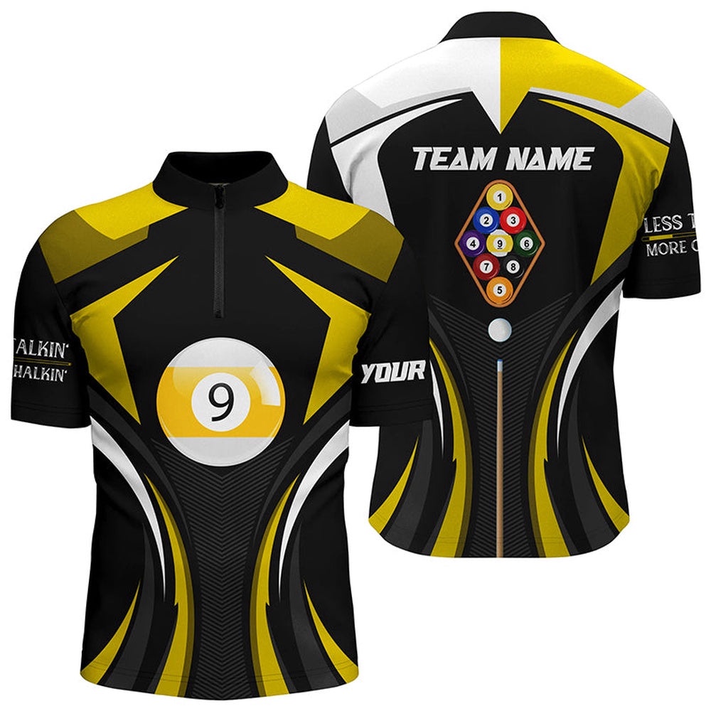 Less Talkin More Chalkin Billiard Balls Yellow Jersey Shirts, 9 Ball Pool Shirts, Personalized Billiard Team Jersey Shirt