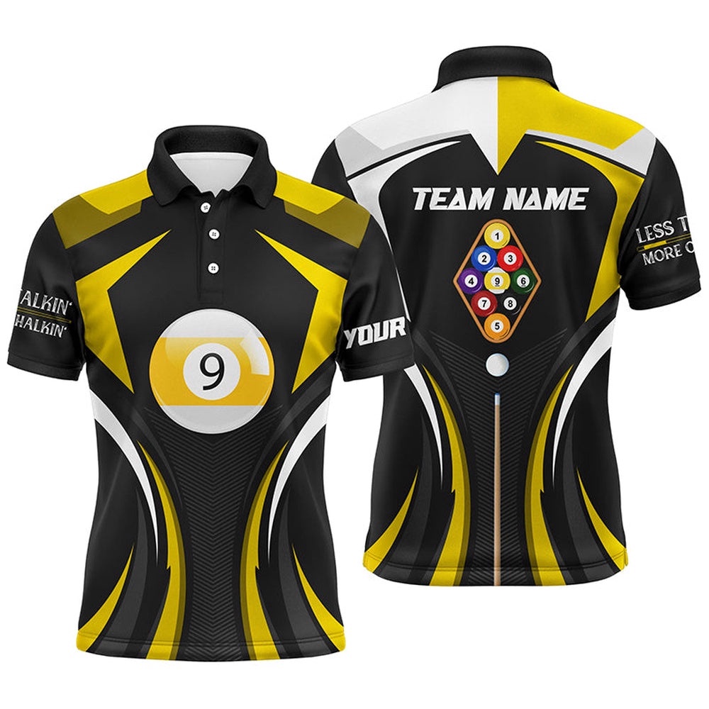 Less Talkin More Chalkin Billiard Balls Yellow Polo Shirts, 9 Ball Pool Shirts, Personalized Billiard Polo Shirt
