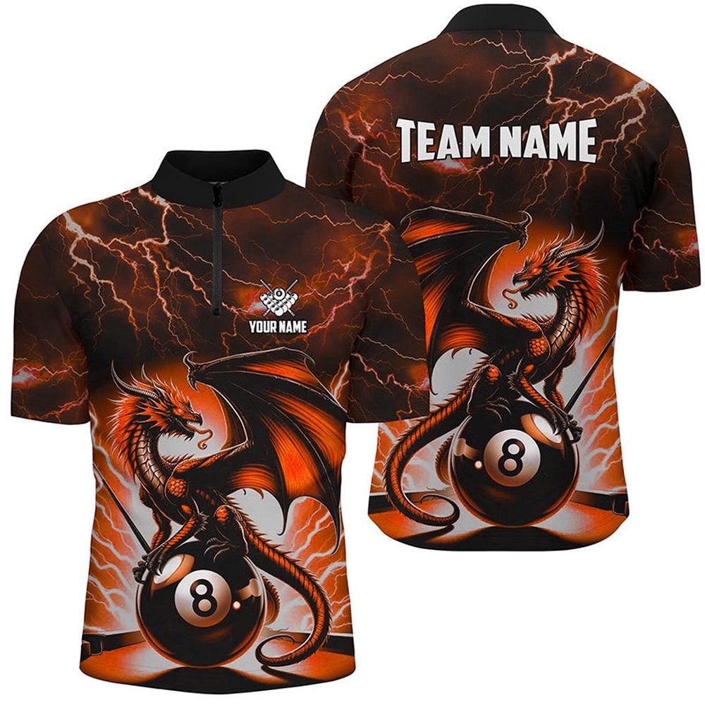 Lightning Thunder Dragon Custom Orange 8 Ball Pool Shirts, Billiard Team League Jerseys, Personalized Billiard Team Jersey Shirt