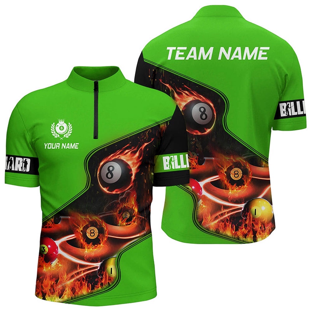 Master Billiard Balls Flame 3D Jersey Shirts, Green Billiard Jersey For Pool Player, Personalized Billiard Team Jersey Shirt