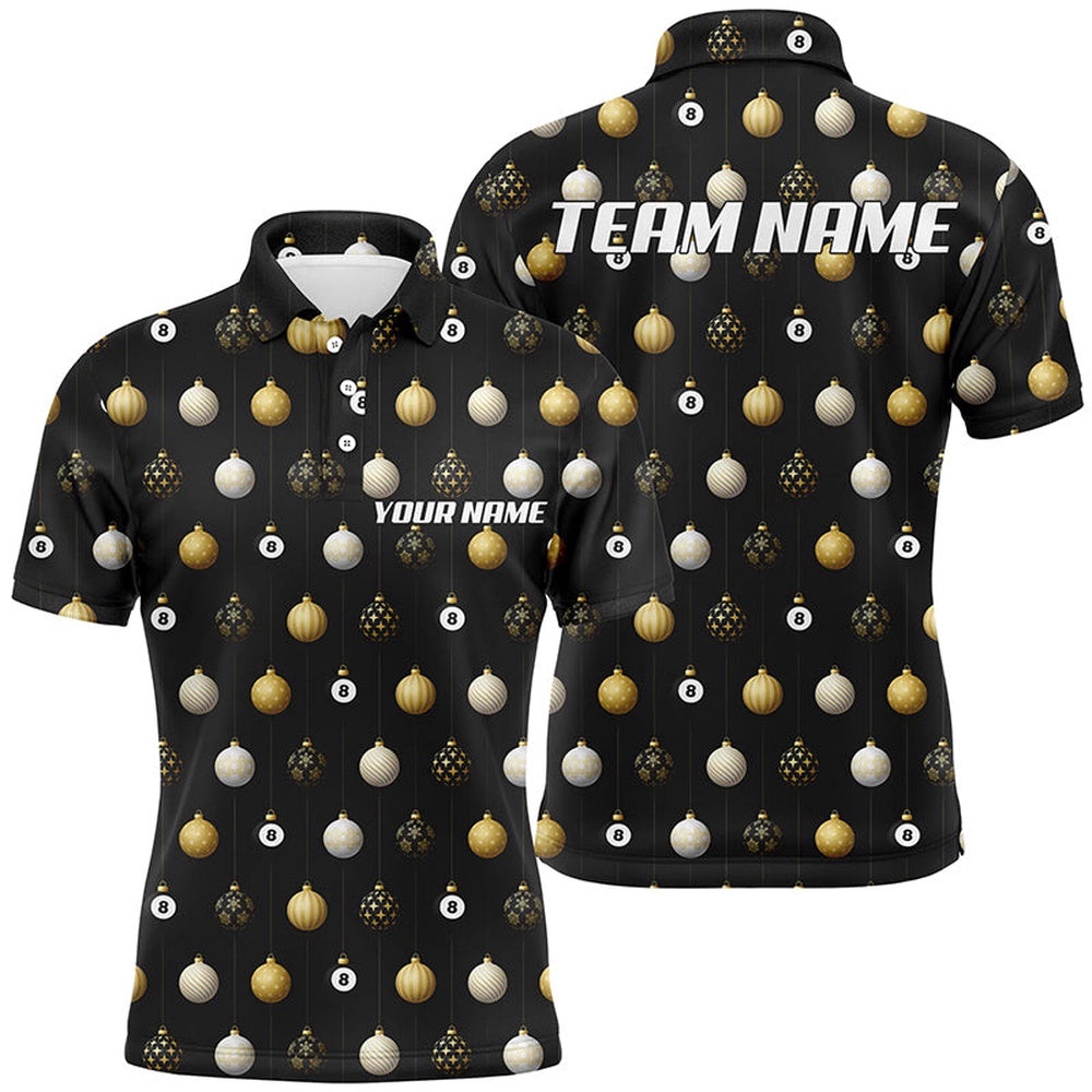 Merry Christmas Billiard Pattern Full Printing Polo Shirts, Christmas Attire, Personalized Billiard Polo Shirt