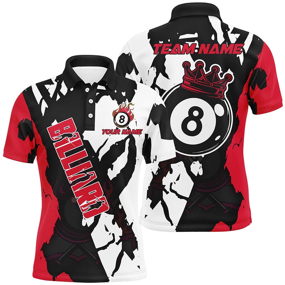Multi-Color 8 Ball Pool Grunge Style Billiard Shirts Custom Billiard Team Polo Apparel, Personalized Billiard Polo Shirt