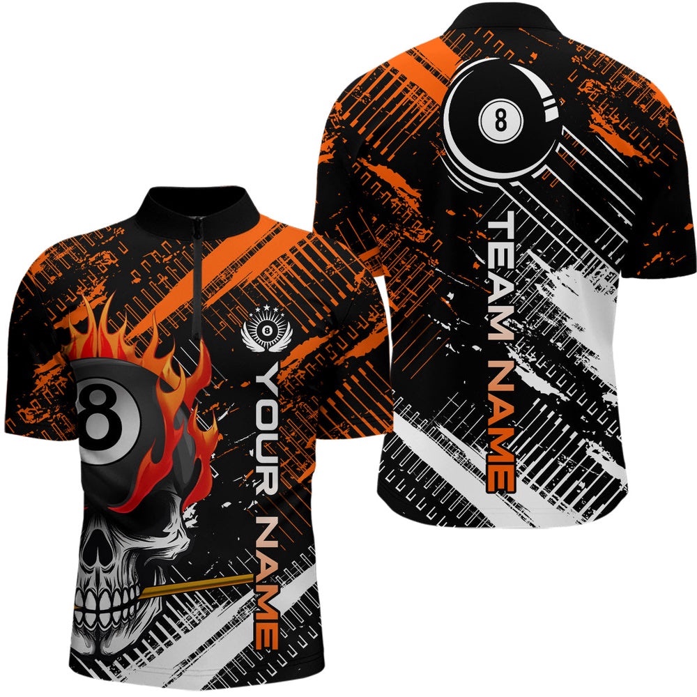 Name Billiard Skull Flame Jersey Shirts Custom Team Name Billiard Shirt Design, Personalized Billiard Team Jersey Shirt
