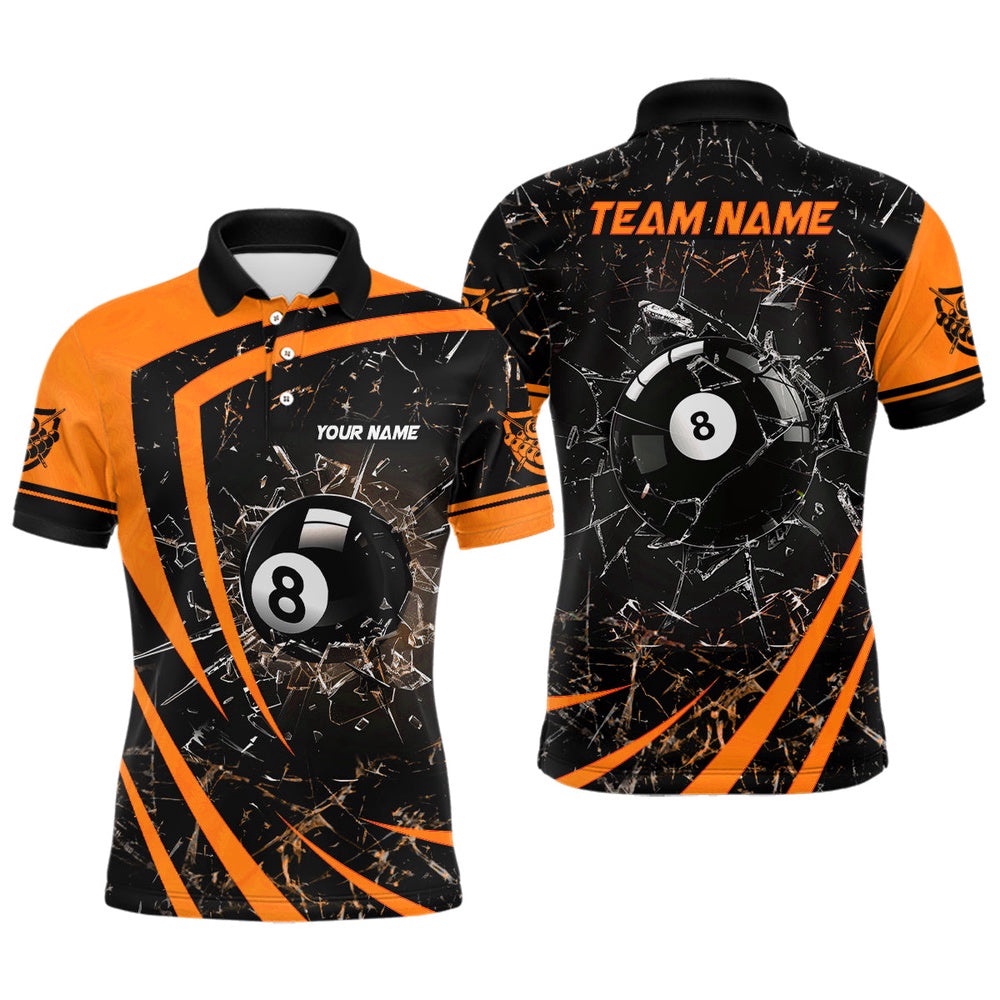 Orange Glass Break 8 Ball Billiard 3D Polo Shirts, Personalized Billiard Polo Shirt