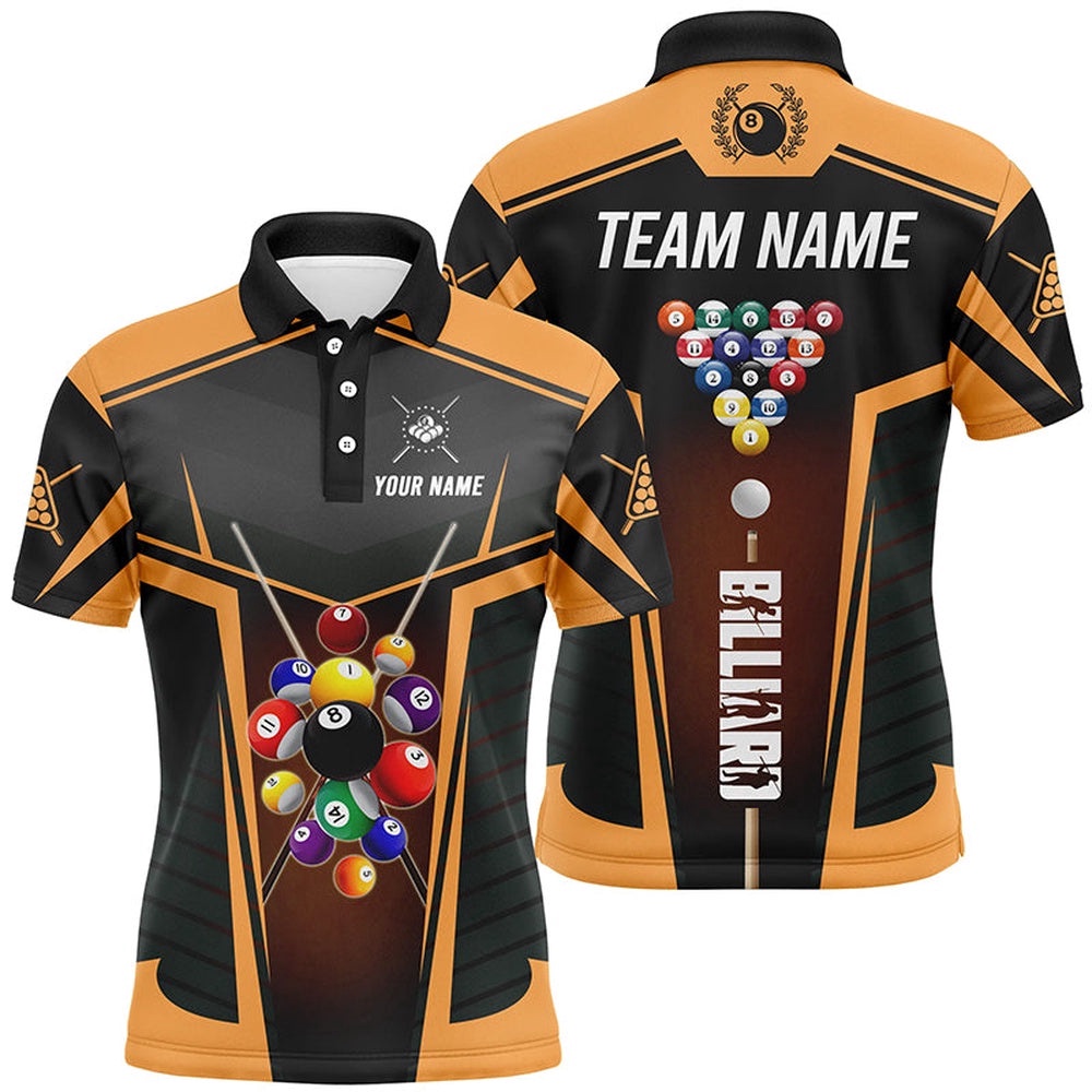 Orange Polo Billiard Balls Polo & 14 Zip Shirts Custom 3D Pool League Shirts, Personalized Billiard Polo Shirt