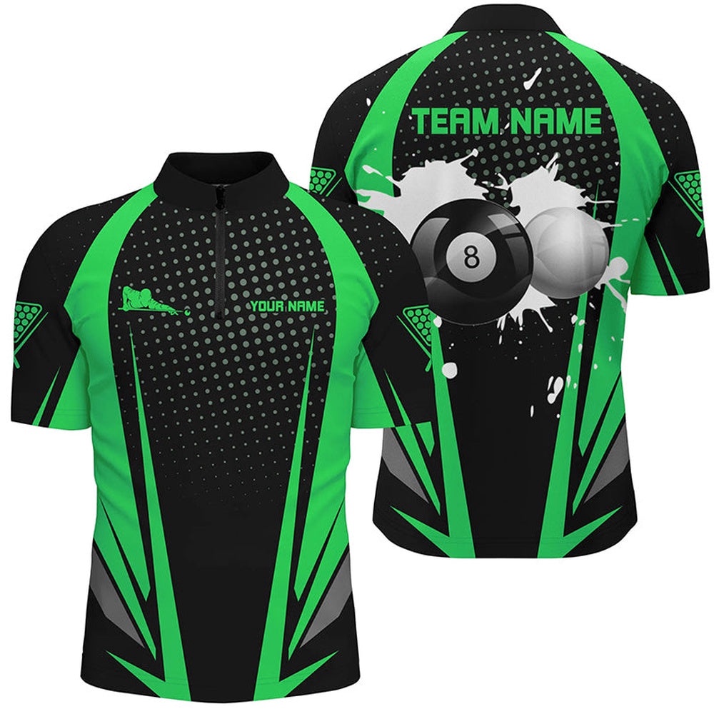 Paint Billiard Balls Black Green 3D Jersey Shirts, 8 Ball Billiards Jerseys, Personalized Billiard Team Jersey Shirt