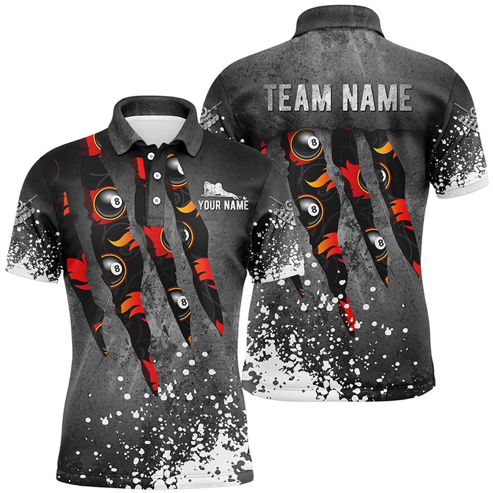 Paint White 8 Ball Fire Billiard 3D Polo Shirts, Custom 8 Ball Pool Polo, Personalized Billiard Polo Shirt