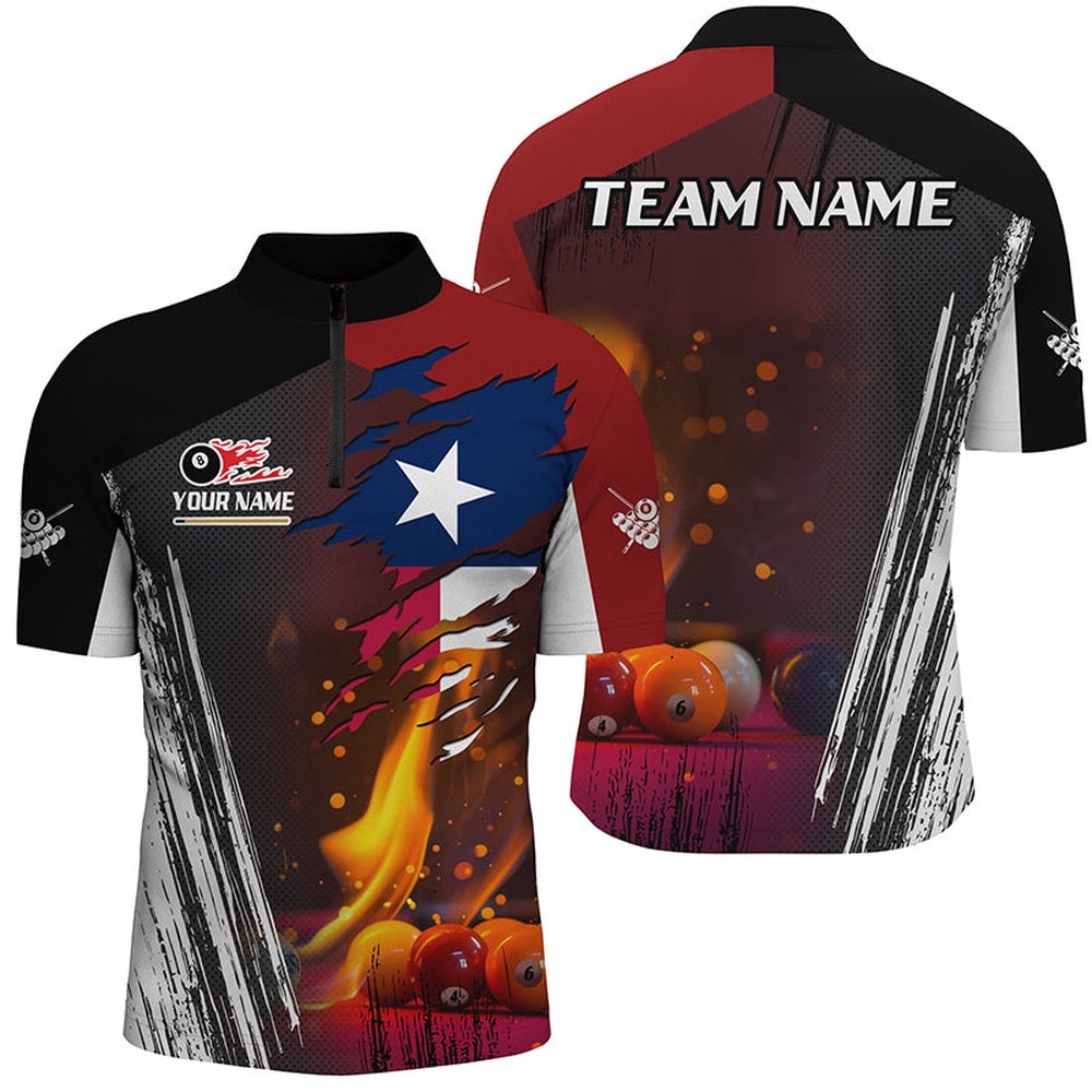 Patriotic Texas Flag Billiard Balls Fire Flame Custom Billiard Jersey Shirt, Billiard Team Jersey, Personalized Billiard Team Jersey Shirt