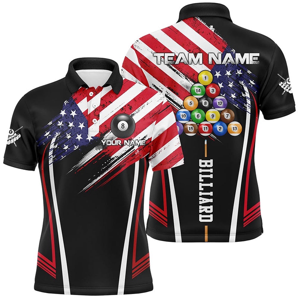 Personalized American Billiard Polo Polo Shirts Custom Patriotic Billiard Us Flag Shirts, Personalized Billiard Polo Shirt
