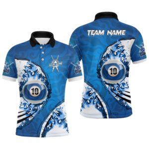 Personalized Blue Flaming 10 Ball Billiards Polo&hellip;