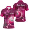 Pink Billiard 8 Ball Pool 3D Polo Shirts, Custom Name Funny Billiard Polo, Personalized Billiard Polo Shirt