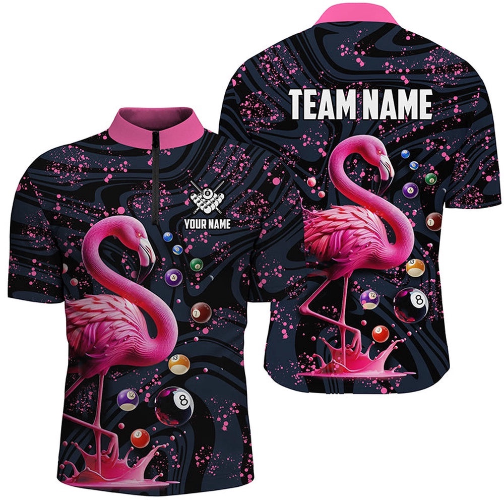 Pink Grunge Flamingo Billiard Balls 3D Pool Shirts Custom Unique Billiard Jerseys Apparel, Personalized Billiard Team Jersey Shirt