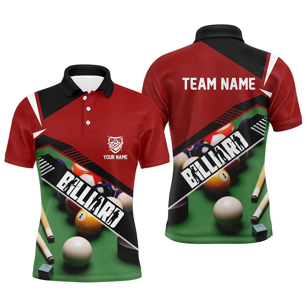 Pool Balls Billiard Red Green 3D Polo Shirts, Custom Pool Billiards Polo, Personalized Billiard Polo Shirt