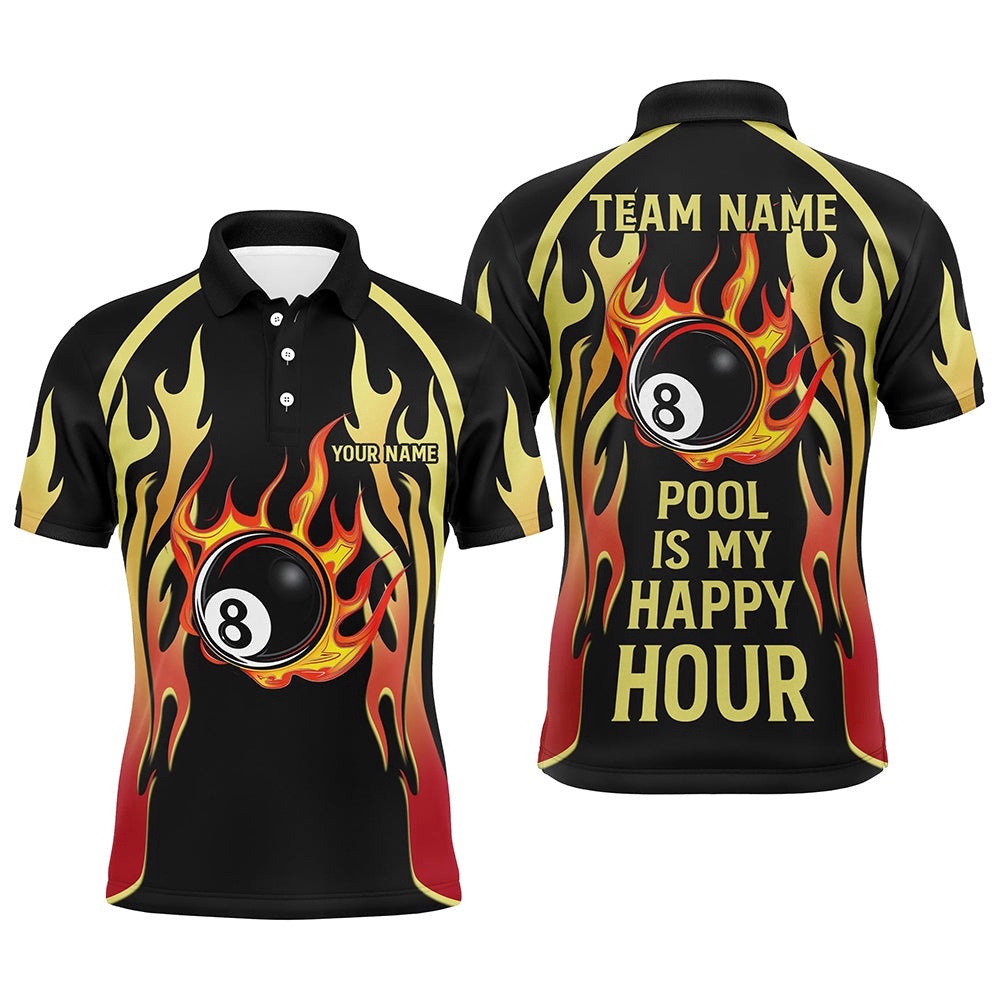 Pool Is My Happy Hour Billiard Shirts, 8 Ball Fire Flame Custom Black Billiard Polo, Personalized Billiard Polo Shirt Pool Is My Happy Hour Billiard Shirts, 8 Ball Fire Flame Custom Black Billiard Polo, Personalized Billiard Polo Shirt