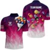 Purple 3D 8 Ball Pool & Cue Fire Jersey Shirt Custom Billiard Apparel, Personalized Billiard Team Jersey Shirt