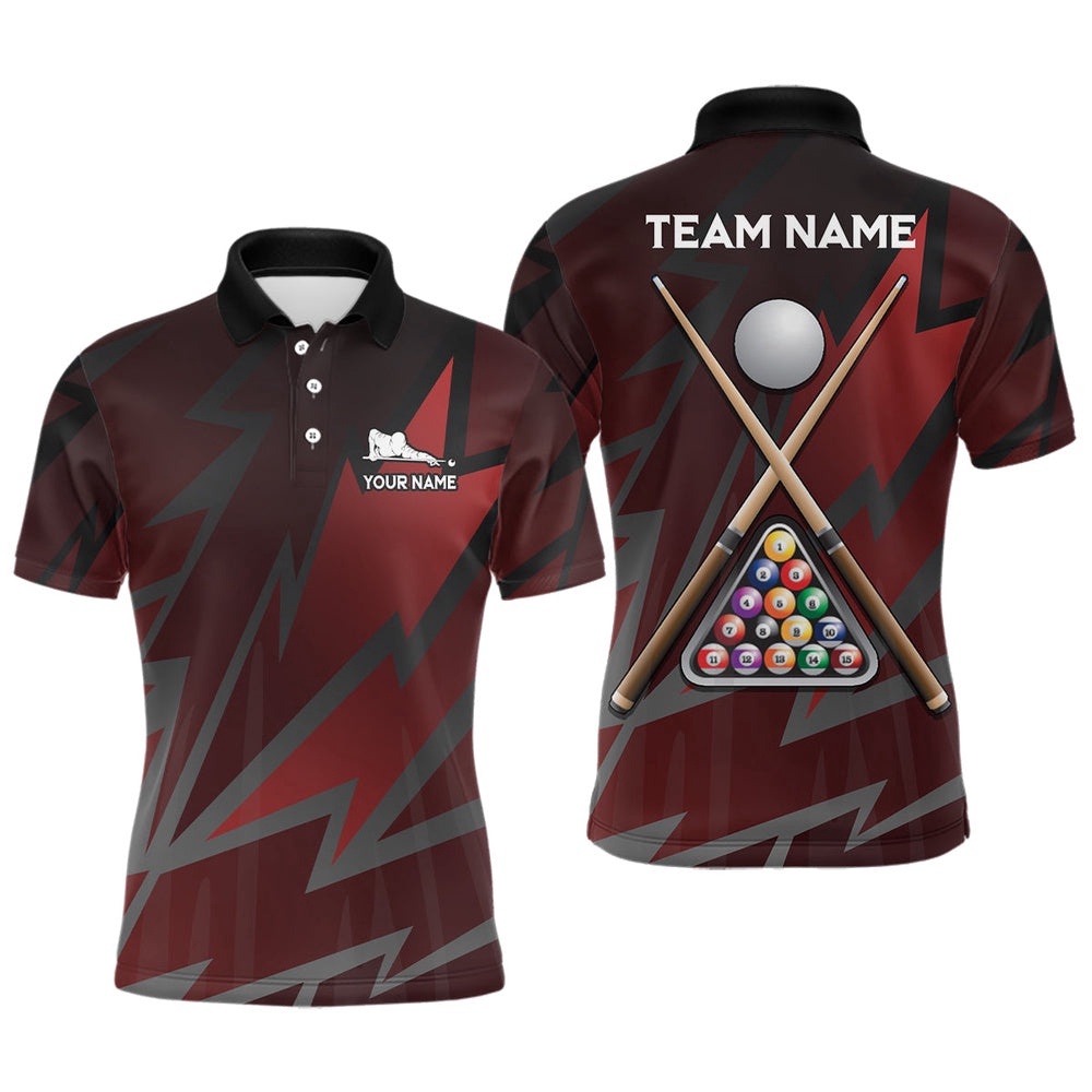 Pool Player Billiards Red Black 3D Polo Shirts, Custom Billiard Balls Polo, Personalized Billiard Polo Shirt