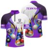 Purple 3D 8 Ball Pool & Cue Fire Jersey Shirt Custom Billiard Apparel, Personalized Billiard Team Jersey Shirt