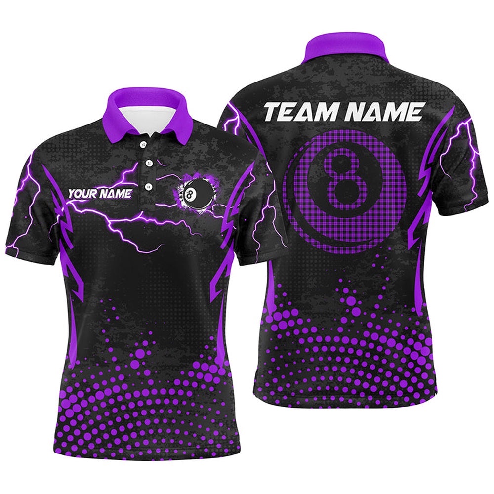 Purple 8 Ball Point 3D Billiard Polo Shirts Best Custom Billiards Apparel Clothing, Personalized Billiard Polo Shirt