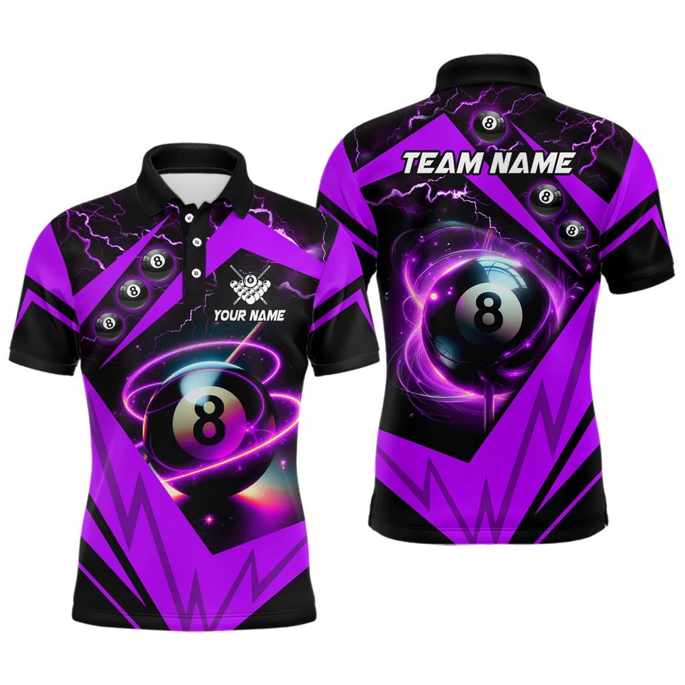 Purple 8 Ball Pool Billiard Polo Custom Billiard Polo Shirts Team League Billiard Shirts, Personalized Billiard Polo Shirt Purple 8 Ball Pool Billiard Polo Custom Billiard Polo Shirts Team League Billiard Shirts, Personalized Billiard Polo Shirt