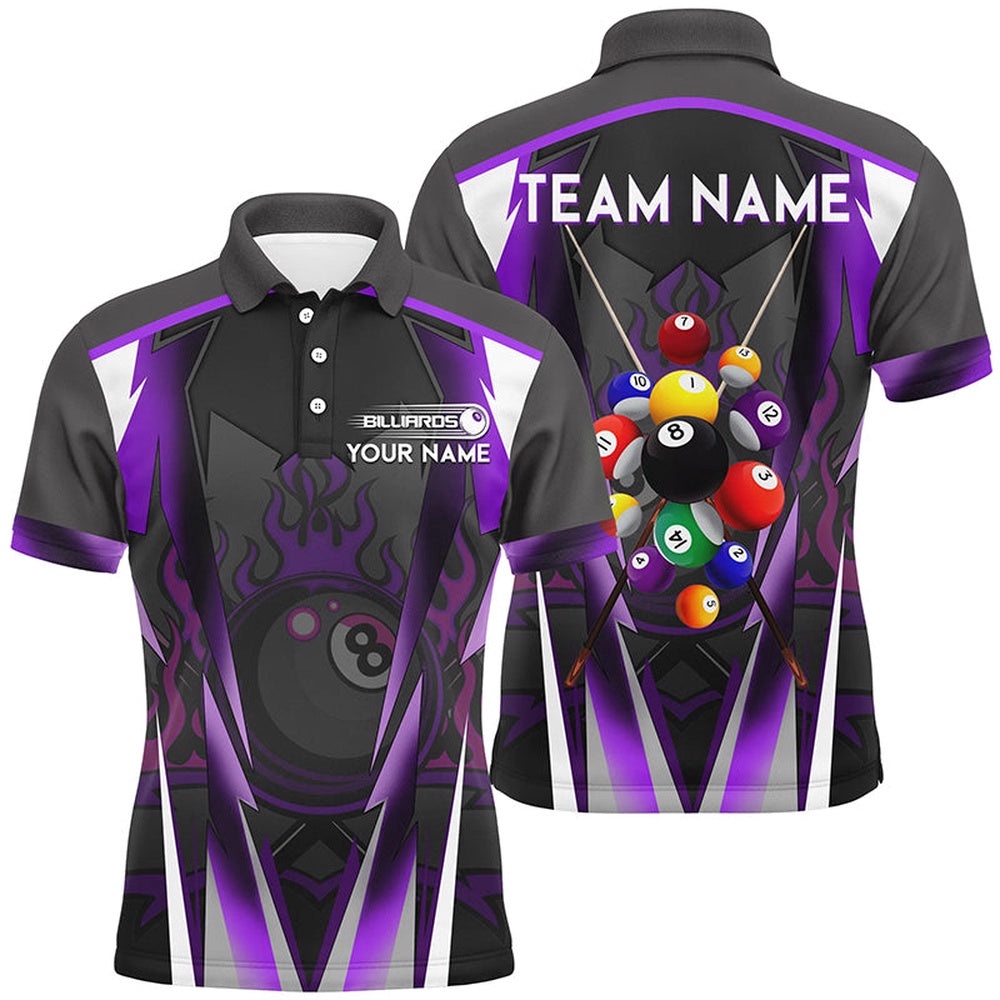 Purple 8 Ball Pool Fire Billiard Balls Polo Shirts Customized Team League Billiard Polo, Personalized Billiard Polo Shirt Purple 8 Ball Pool Fire Billiard Balls Polo Shirts Customized Team League Billiard Polo, Personalized Billiard Polo Shirt