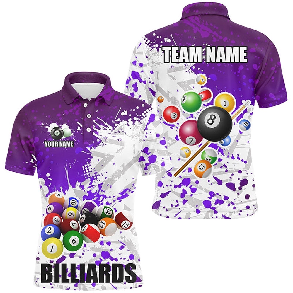 Purple Billiard Balls Paint Splash Billiard Shirts, 3D Billiard Polo Attire, Personalized Billiard Polo Shirt Purple Billiard Balls Paint Splash Billiard Shirts, 3D Billiard Polo Attire, Personalized Billiard Polo Shirt
