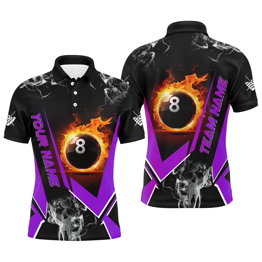 Purple Billiard Polo Flame 8 Ball Pool Custom Billiard Shirts Team League Billiard Uniform, Personalized Billiard Polo Shirt Purple Billiard Polo Flame 8 Ball Pool Custom Billiard Shirts Team League Billiard Uniform, Personalized Billiard Polo Shirt