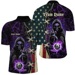 Purple Death Skeleton Lightning US Flag Billiard&hellip;