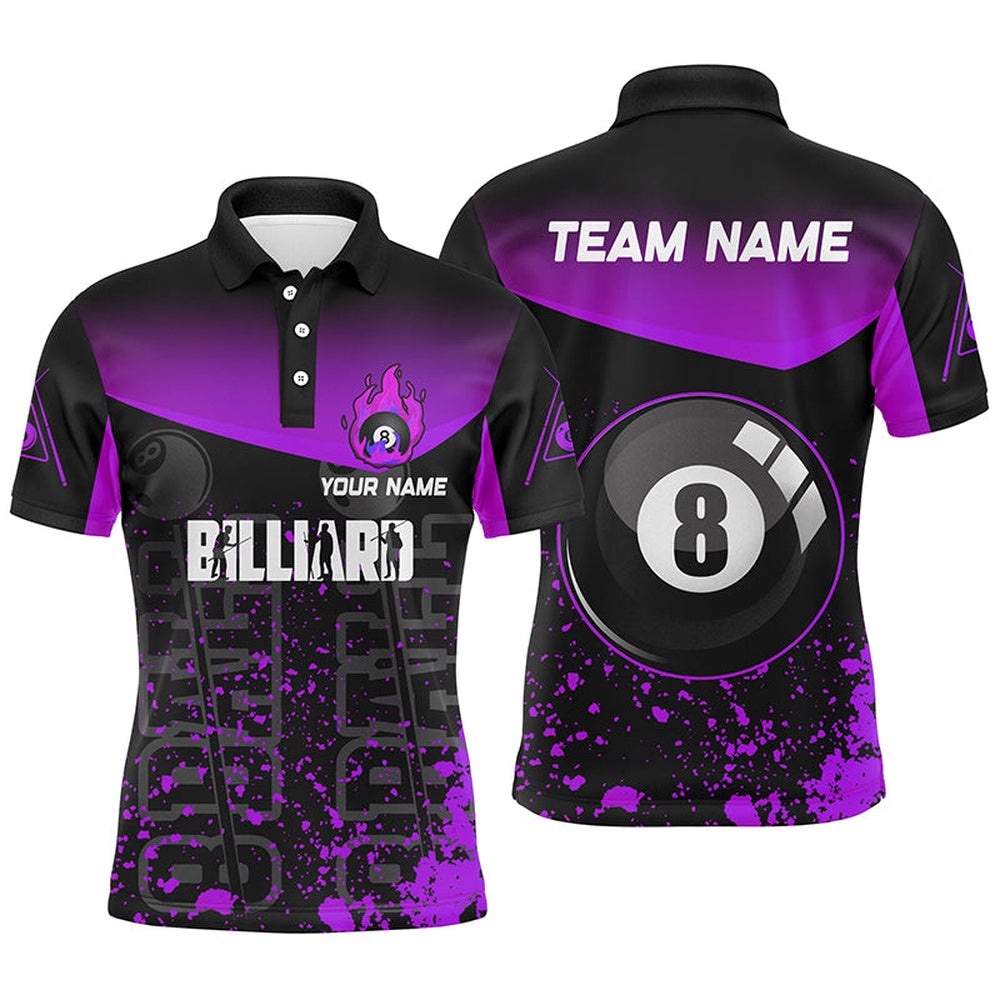 Purple Fire 8 Ball Pool 8 Ball Billiard Team Shirts, Personalized Billiard Polo Shirt Purple Fire 8 Ball Pool 8 Ball Billiard Team Shirts, Personalized Billiard Polo Shirt