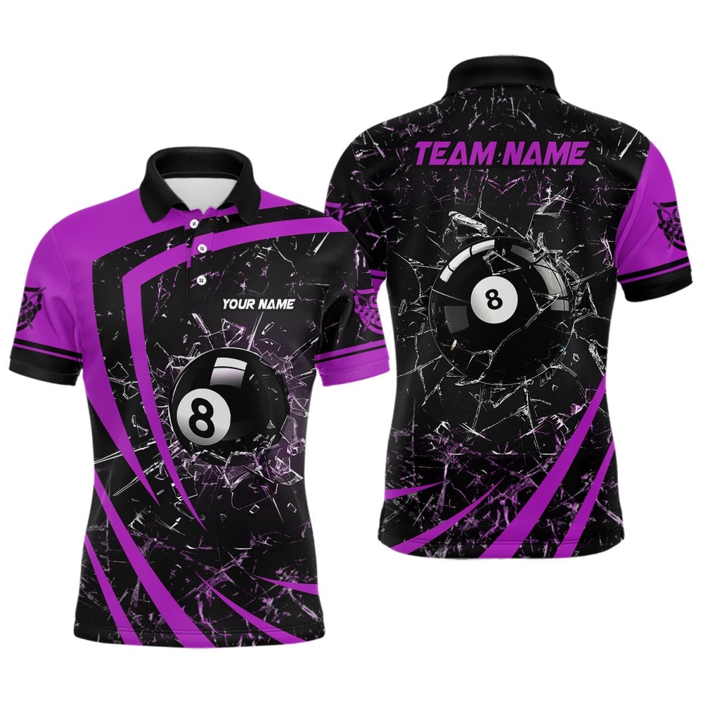 Purple Glass Break 8 Ball Billiard 3D Polo Shirts, Custom 8 Ball Pool Polo, Personalized Billiard Polo Shirt Purple Glass Break 8 Ball Billiard 3D Polo Shirts, Custom 8 Ball Pool Polo, Personalized Billiard Polo Shirt