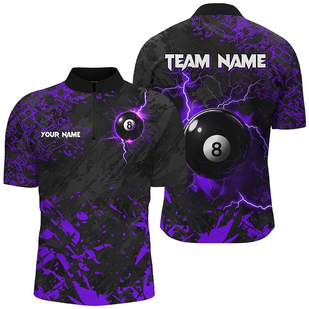 Purple Grunge 8 Ball Pool Thunder Lightning Jersey Shirts Custom Team League Billiard Jersey, Personalized Billiard Team Jersey Shirt Purple Grunge 8 Ball Pool Thunder Lightning Jersey Shirts Custom Team League Billiard Jersey, Personalized Billiard Team Jersey Shirt