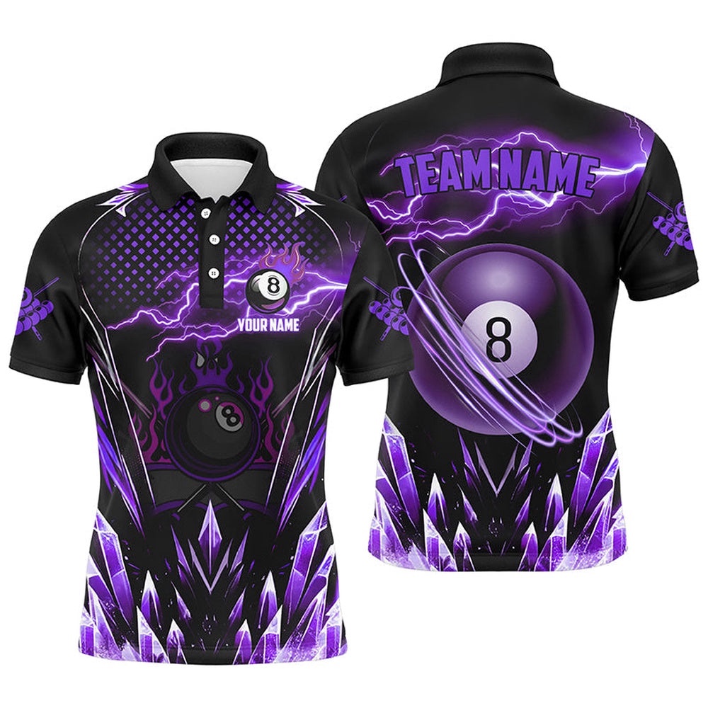 Purple Icy Lightning 8 Ball Pool Polo Shirts Custom Billiard Team League Polo, Personalized Billiard Polo Shirt Purple Icy Lightning 8 Ball Pool Polo Shirts Custom Billiard Team League Polo, Personalized Billiard Polo Shirt