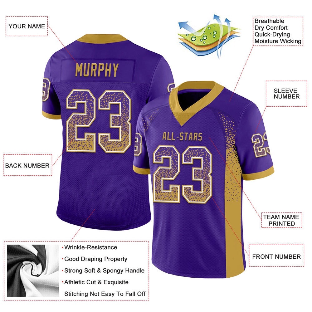 Purple Old Gold White Mesh Drift Fashion Football Jersey, Personalized Football Jersey, Football Team Jersey, Football Outfits