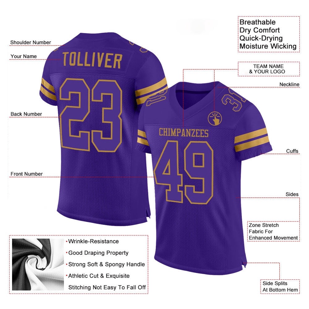 Purple Purple Old Gold Mesh Authentic Football Jersey, Personalized Football Jersey, Football Team Jersey, Football Outfits