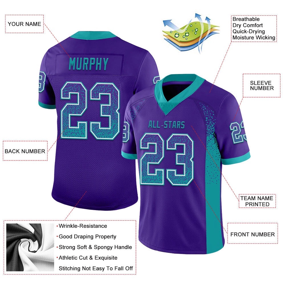 Purple Teal White Mesh Drift Fashion Football Jersey, Personalized Football Jersey, Football Team Jersey, Football Outfits