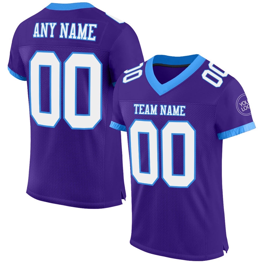 Purple White Electric Blue Mesh Authentic Football Jersey, Personalized Football Jersey, Football Team Jersey, Football Outfits