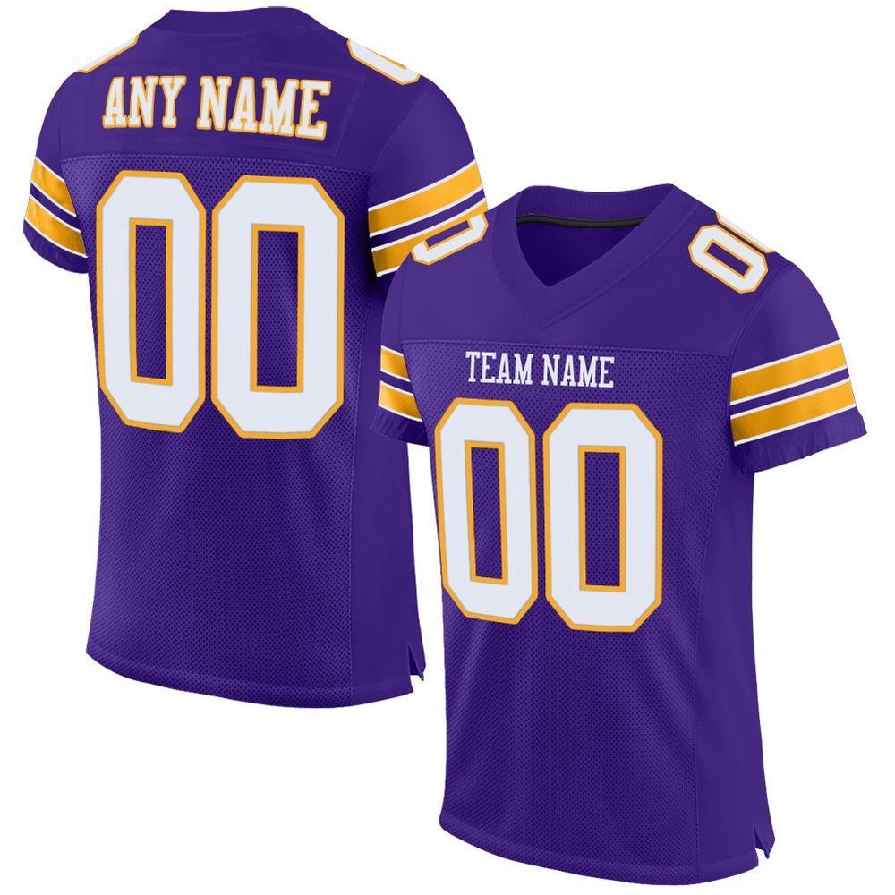 Purple White Gold Mesh Authentic Football Jersey, Personalized Football Jersey, Football Team Jersey, Football Outfits