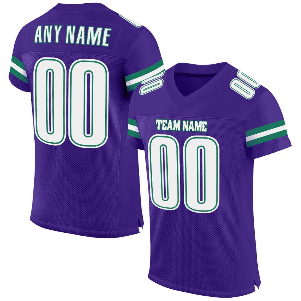 Purple White Kelly Green Mesh Authentic Football Jersey, Personalized Football Jersey, Football Team Jersey, Football Outfits