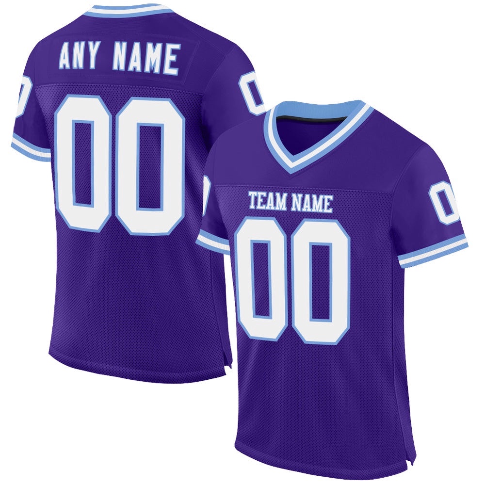 Purple White Light Blue Mesh Authentic Throwback Football Jersey, Personalized Football Jersey, Football Team Jersey, Football Outfits