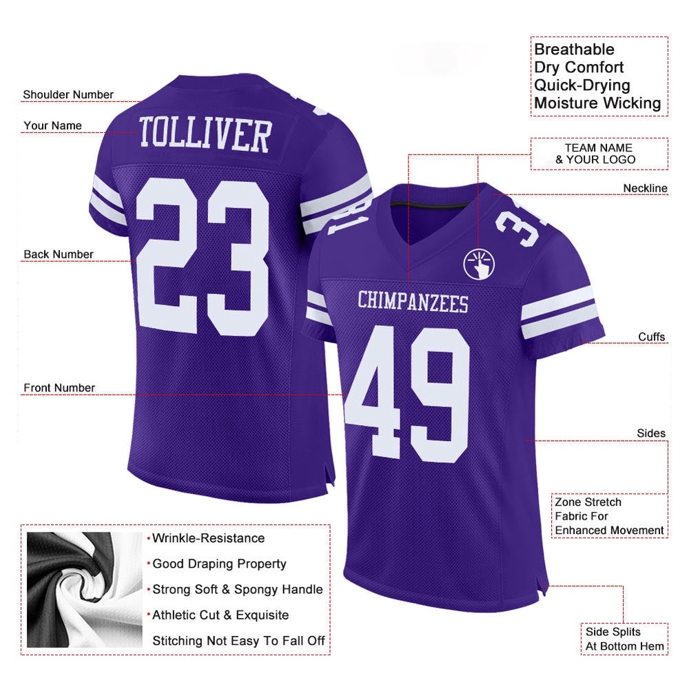 Purple White Mesh Authentic Football Jersey, Personalized Football Jersey, Football Team Jersey, Football Outfits