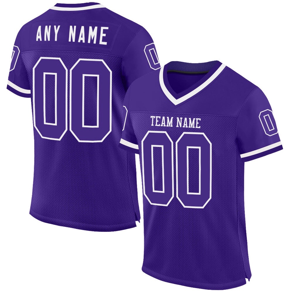 Purple White Mesh Authentic Throwback Football Jersey, Personalized Football Jersey, Football Team Jersey, Football Outfits