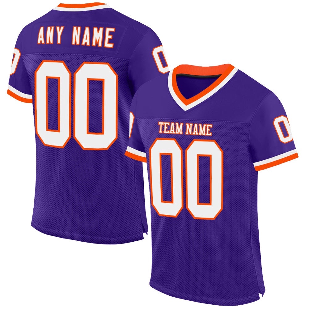 Purple White Orange Mesh Authentic Throwback Football Jersey, Personalized Football Jersey, Football Team Jersey, Football Outfits