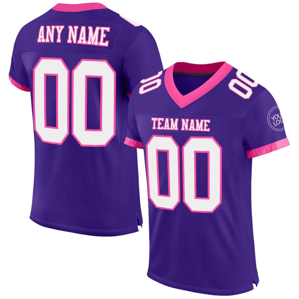 Purple White Pink Mesh Authentic Football Jersey, Personalized Football Jersey, Football Team Jersey, Football Outfits