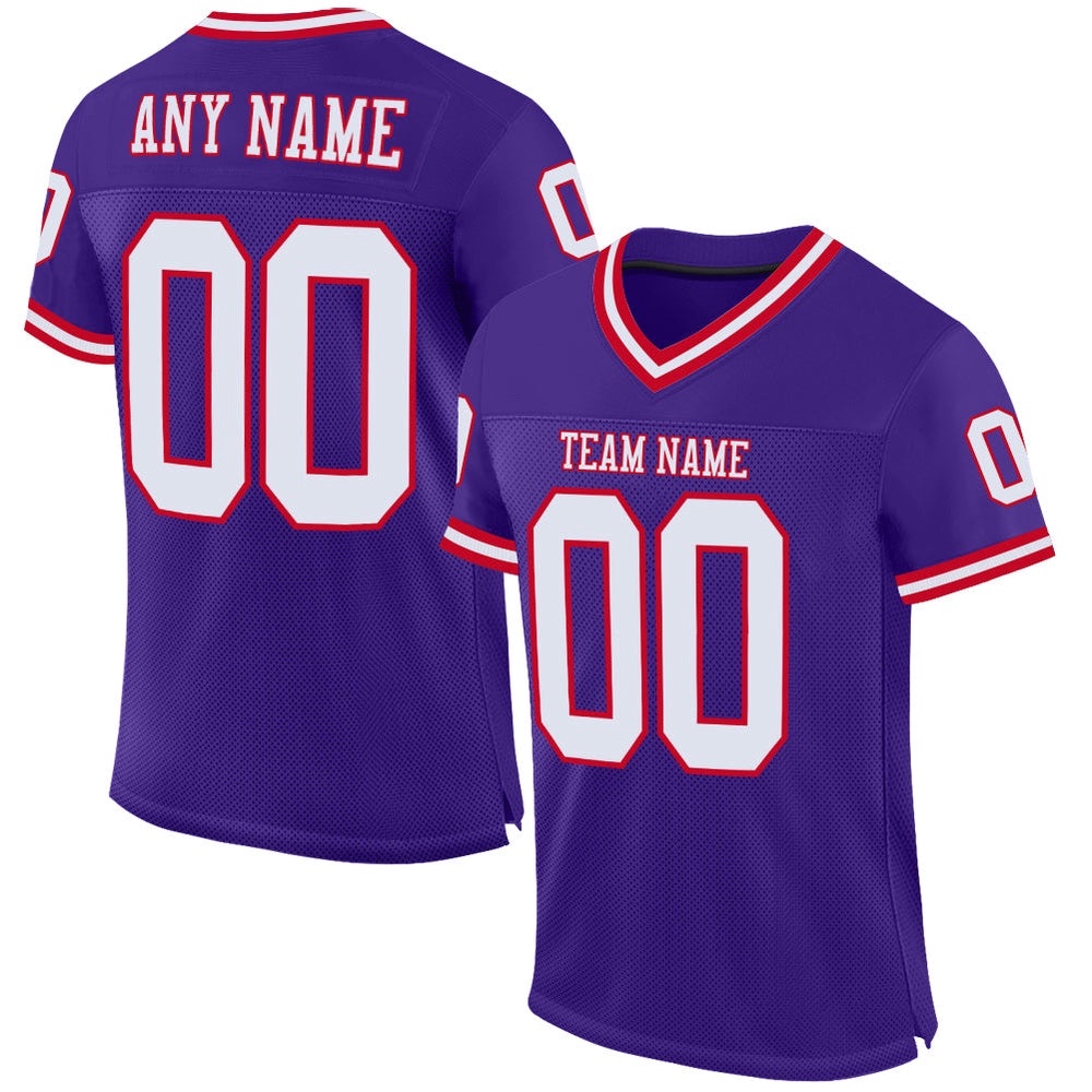 Purple White Red Mesh Authentic Throwback Football Jersey, Personalized Football Jersey, Football Team Jersey, Football Outfits