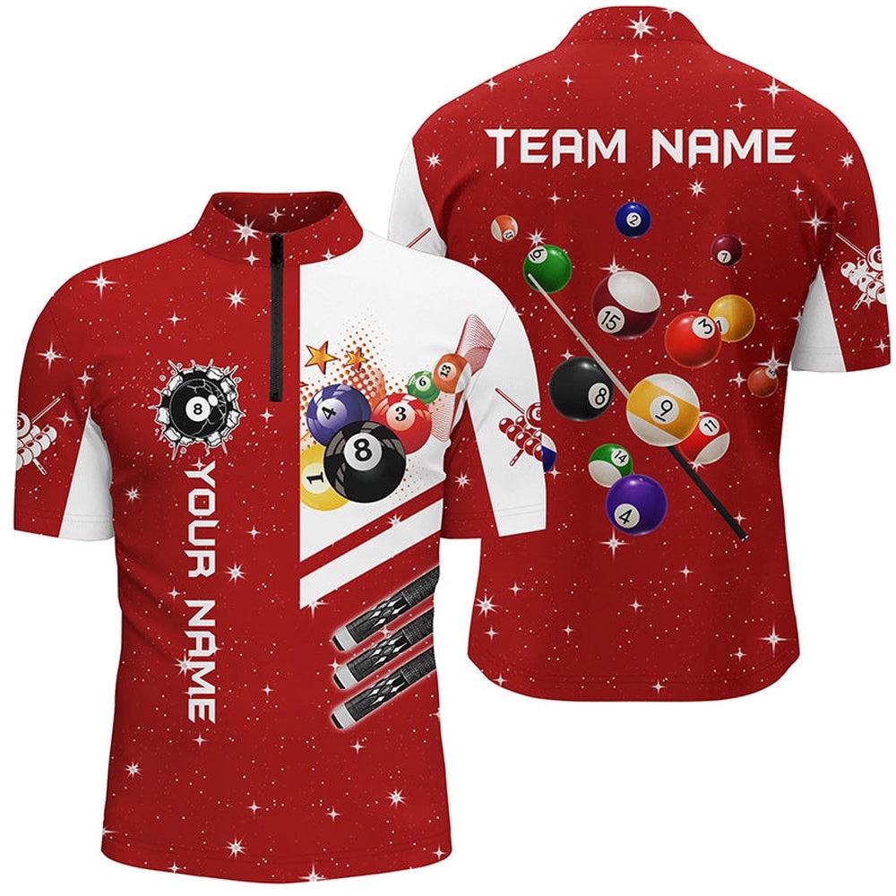 Red 3D Billiard Balls Jersey Shirts Custom Name Billiard Team League Jerseys, Personalized Billiard Team Jersey Shirt