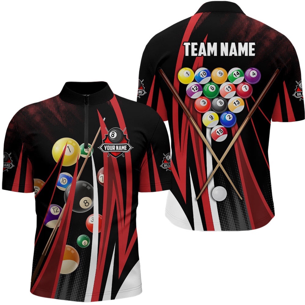 Red 3D Billiard Balls Jersey Shirts Custom Pool League Billiard Jerseys Shirts, Personalized Billiard Team Jersey Shirt