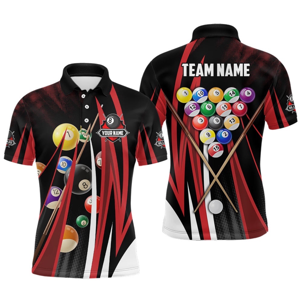 Red 3D Billiard Balls Polo Shirts Custom Pool League Billiard Polo Shirts, Personalized Billiard Polo Shirt Red 3D Billiard Balls Polo Shirts Custom Pool League Billiard Polo Shirts, Personalized Billiard Polo Shirt