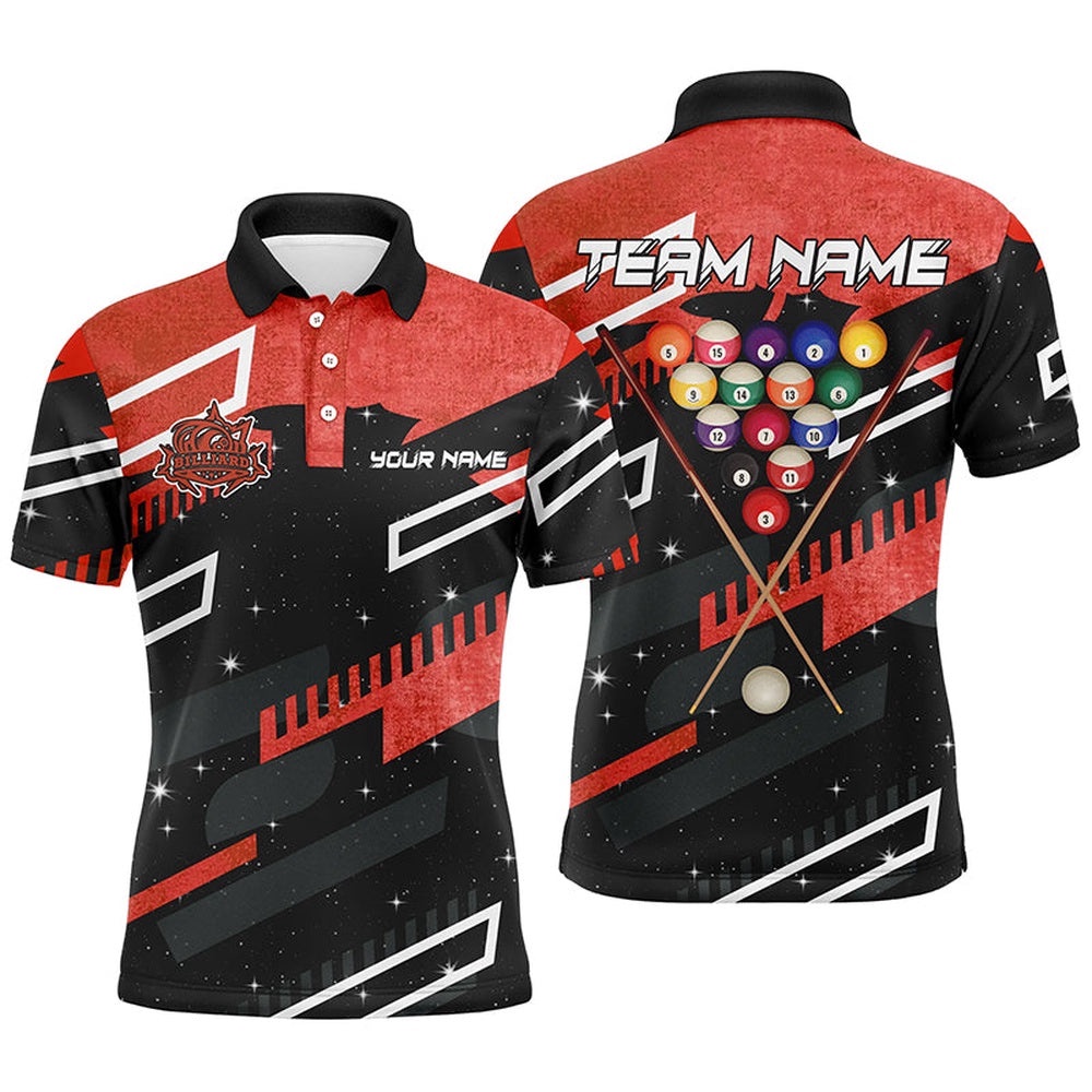 Red 8 Ball Galaxy Billiards Polo Shirts Custom 3D Billiard Polo Shirts, Personalized Billiard Polo Shirt Red 8 Ball Galaxy Billiards Polo Shirts Custom 3D Billiard Polo Shirts, Personalized Billiard Polo Shirt