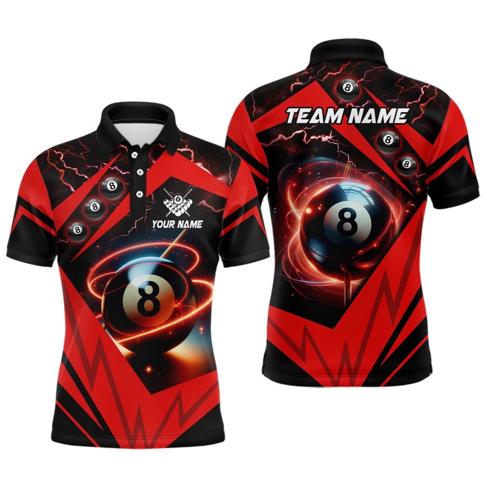 Red 8 Ball Pool Billiard Polo Custom Billiard Polo Shirts Team League Billiard Shirts, Personalized Billiard Polo Shirt