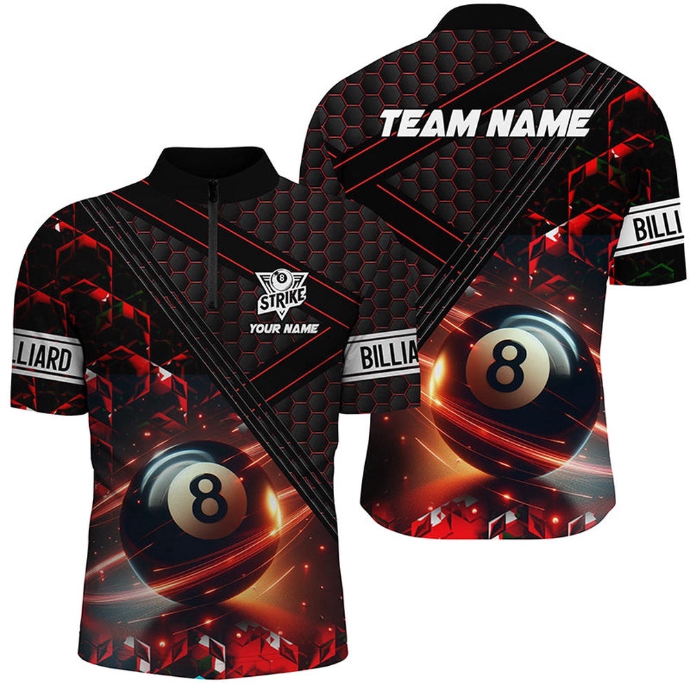 Red And Black Glowing 8 Ball Pool Custom Jersey & Jersey Shirts Team League Billiard Jersey, Personalized Billiard Team Jersey Shirt