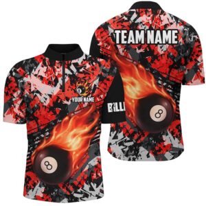 Red Billiard Ball 8 Fire Flame Jersey&hellip;